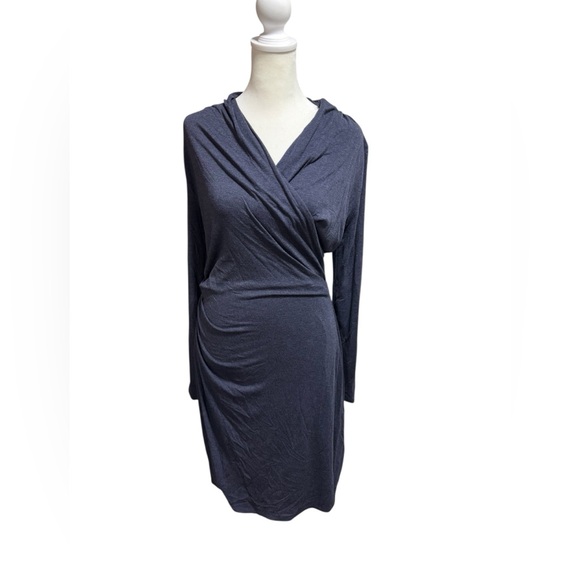 Ann Taylor Dresses & Skirts - Ann Taylor Charcoal Grey Ruched Faux Wrap Dress‎ Long Sleeve V-Neck Size 6 #773